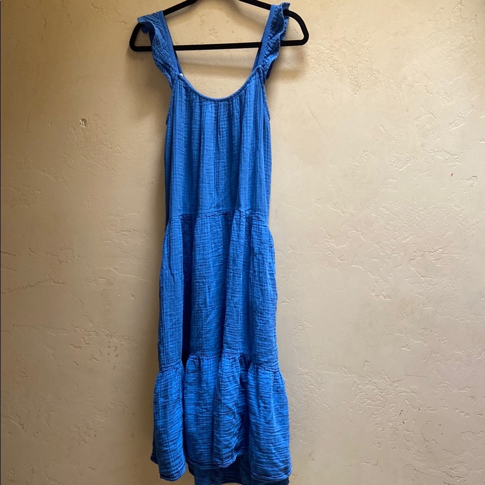 Sz M XiRENA Blue Tiered Maxi Sundress w/Pockets & Adjustable Straps